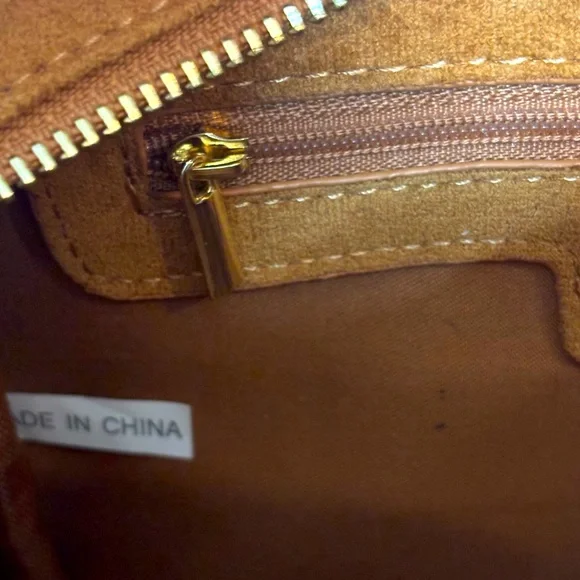 Ah-dorned Tan Faux Suede Leather Zip Top Crossbody Leopard Guitar Strap Bag - Picture 9 of 10